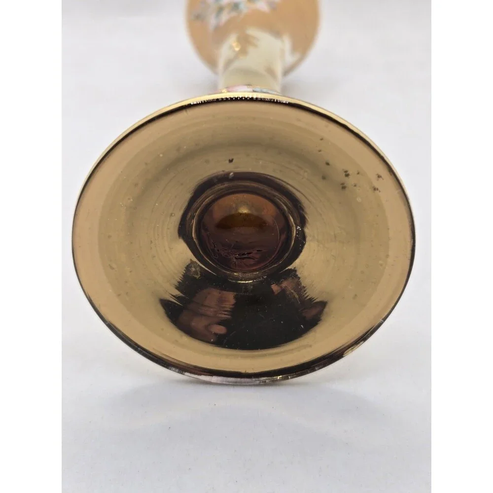 Czech Bohemian Gold Hand Painted Floral Glass Bud Vase 6